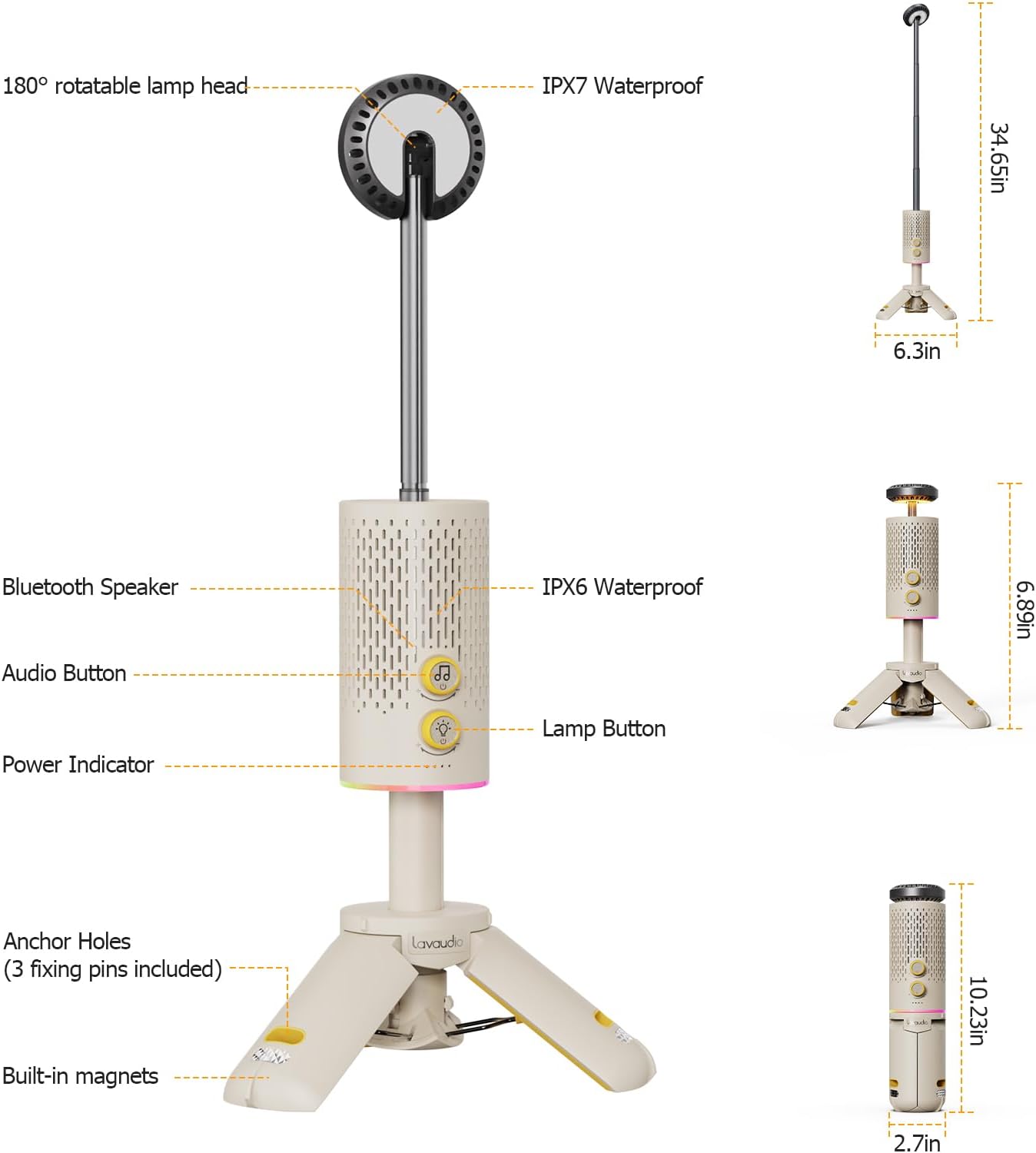 Lavaudio Camping Lantern with Bluetooth Speaker, Telescopic