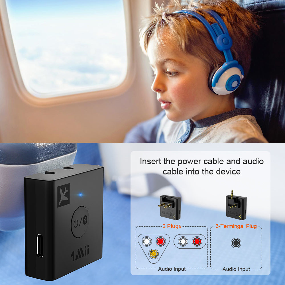 1Mii Airplane Bluetooth Adapter for Headphones,for Any 3.5mm Jack on Airplanes