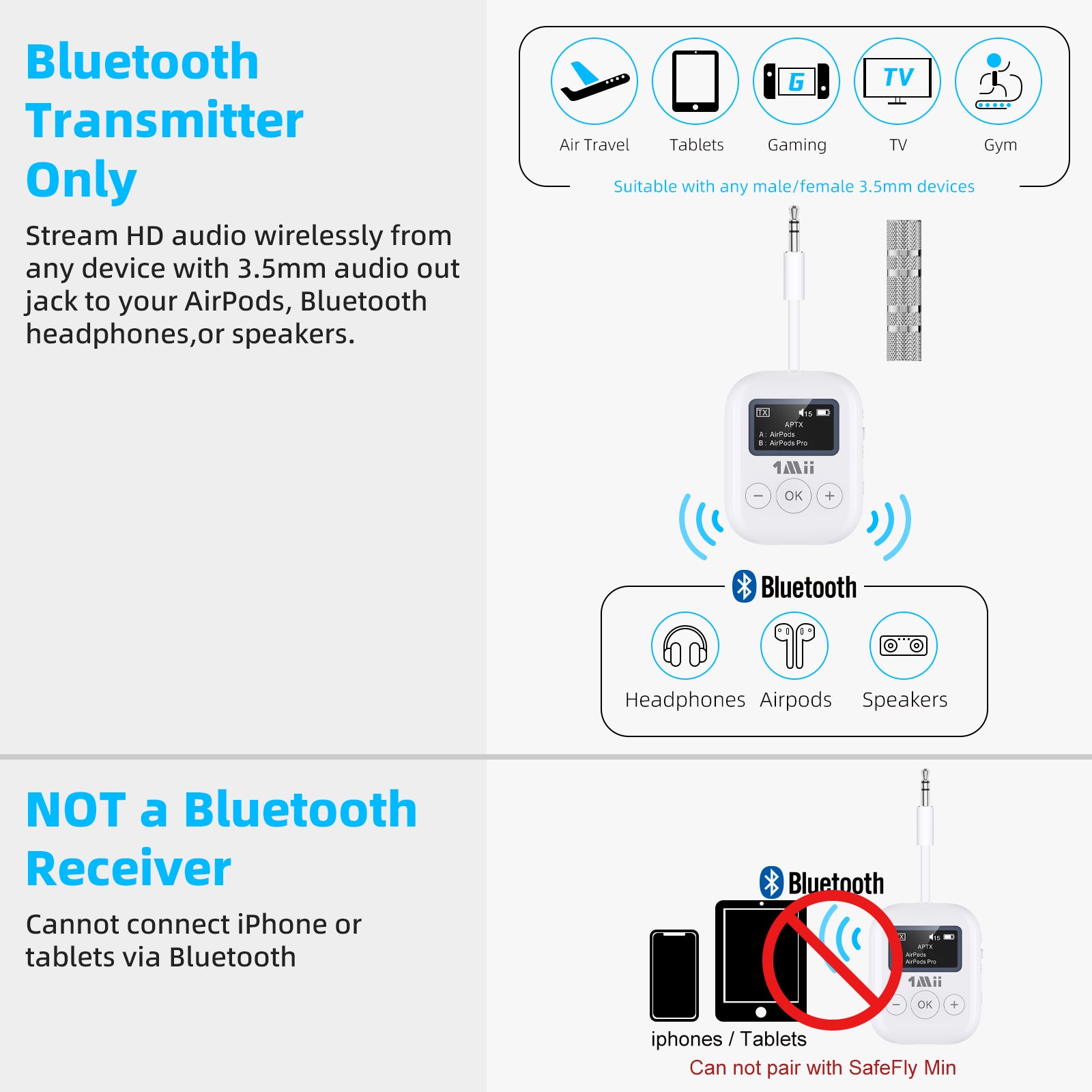 1Mii Airplane Bluetooth 5.3 Transmitter