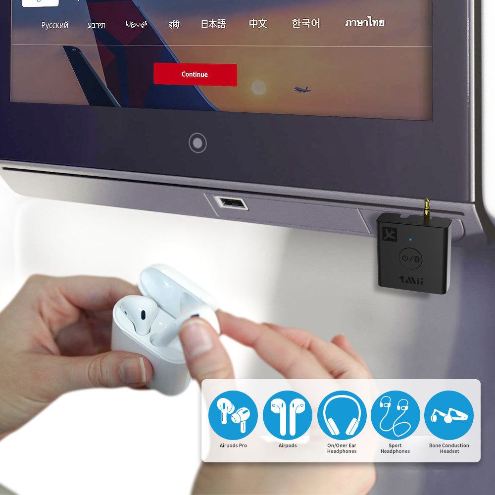 1Mii Airplane Bluetooth Adapter for Headphones,for Any 3.5mm Jack on Airplanes