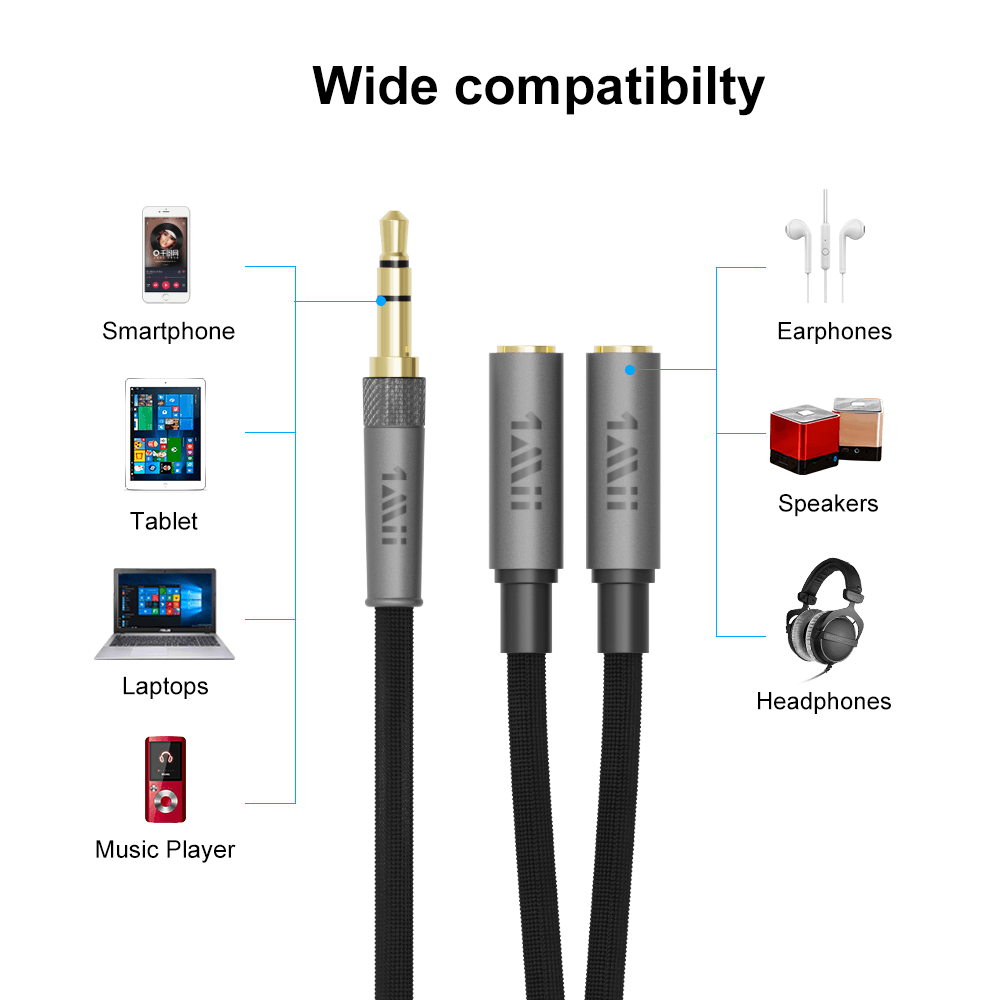 3.5mm Male to 2 Female Stereo Audio Cable - 1mii.shop