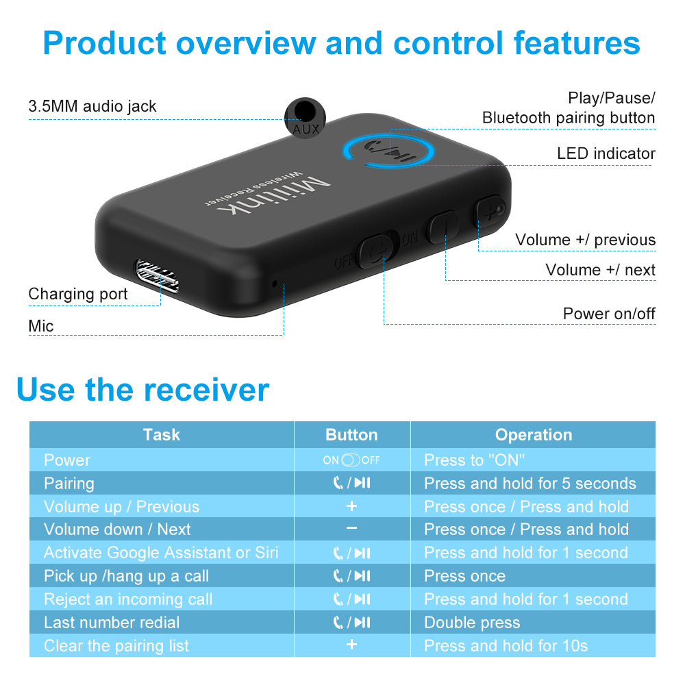 ML100 Receptor de audio Bluetooth para automóvil